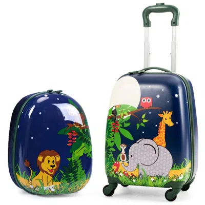 Undersac 2 Pieces 12 Inch 16 Inch Kids Luggage Set With Backpack And Suitcase For Travel -elephant In Blue