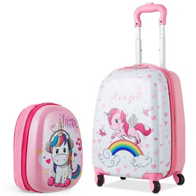 Undersac 2 Pieces 12 Inch 16 Inch Kids Luggage Set With Backpack And Suitcase For Travel -unicorn In White