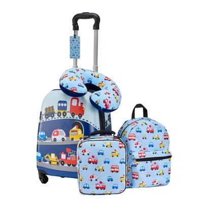 Undersac Kids Luggage Set, 5 Piece, 18 Inch Hardside Rolling Wheels Suitcase With Backpack & U-shape Pillow, 