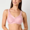 Underscore Fashion Plus Comfort Lace Trim Unlined Wireless Full Coverage Bra In Pink