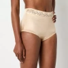 Underscore Rainbow Stretch Satin Lace Trim Control Briefs In Sand