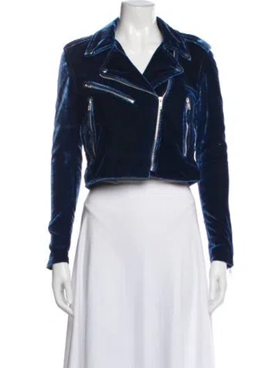 Pre-owned Understated Leather Biker Jacket In Blue