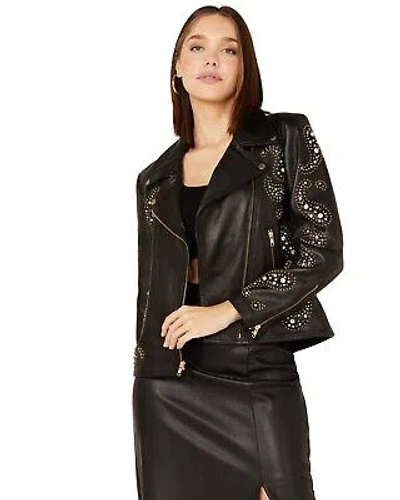 Pre-owned Understated Leather Boot Barn X  Rhinestone Leather Moto Jacket - Wjkt109200 In Black