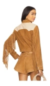 Understated Leather Combo Fringe Jacket In Brown
