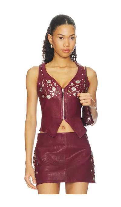 Understated Leather Concho Leather Top In Burgundy