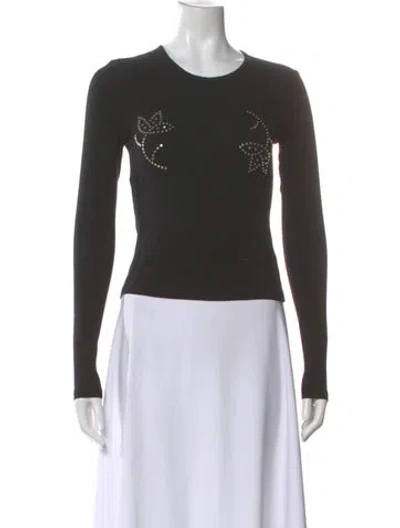 Pre-owned Understated Leather Crew Neck Long Sleeve Top In Gray