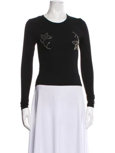 Pre-owned Understated Leather Crew Neck Long Sleeve Top In Multi