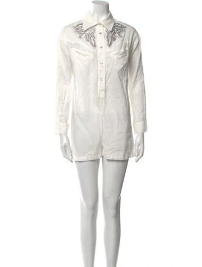 Pre-owned Understated Leather Crew Neck Romper In White
