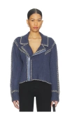 Understated Leather Cropped Moto Robe In Blue