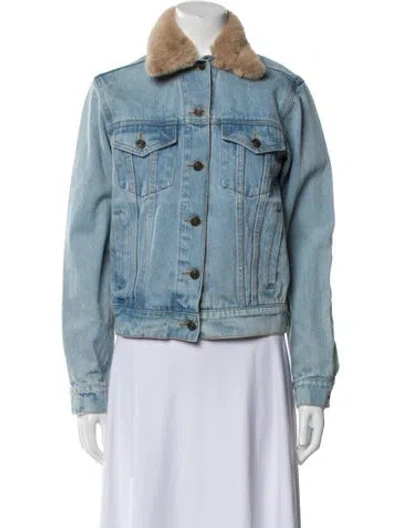 Pre-owned Understated Leather Denim Jacket In Blue