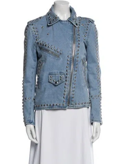 Pre-owned Understated Leather Denim Jacket In Blue