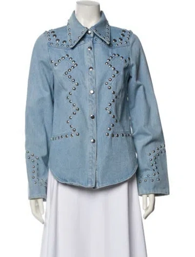 Pre-owned Understated Leather Denim Jacket In Blue