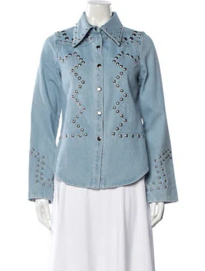 Pre-owned Understated Leather Denim Jacket In Blue