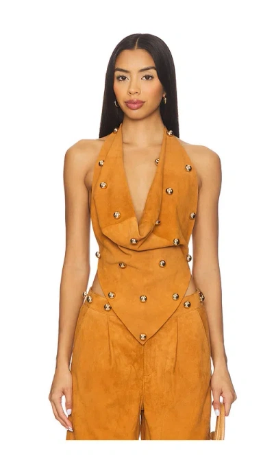 Understated Leather Dome Studded Halter Top In Orange