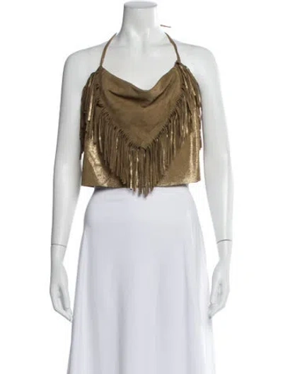 Pre-owned Understated Leather Goat Leather Halterneck Crop Top In Neutral