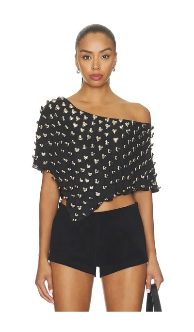 Understated Leather Heart Charm Cropped Poncho In Black