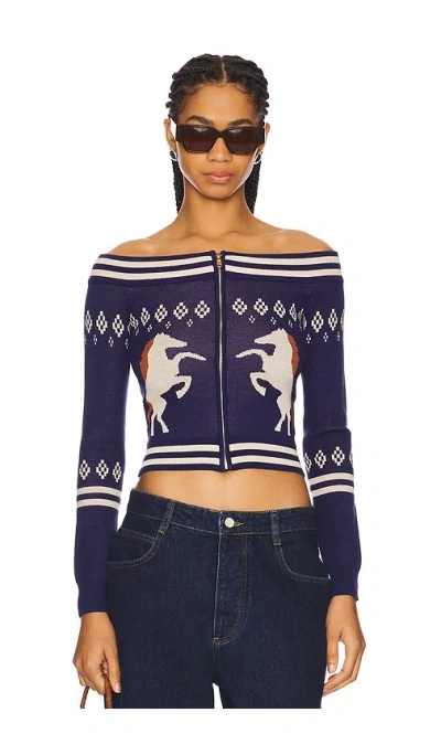 Understated Leather Horse Girl Cardigan In Navy