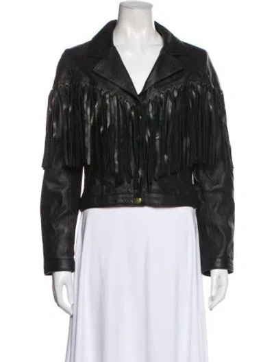 Pre-owned Understated Leather Lamb Leather Biker Jacket In Black