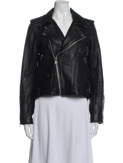 Pre-owned Understated Leather Lamb Leather Biker Jacket In Black