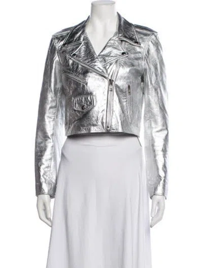 Pre-owned Understated Leather Lamb Leather Biker Jacket In White