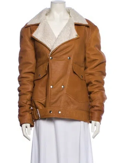 Pre-owned Understated Leather Lamb Leather Jacket In Brown