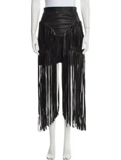 Pre-owned Understated Leather Lamb Leather Midi Length Skirt In Black