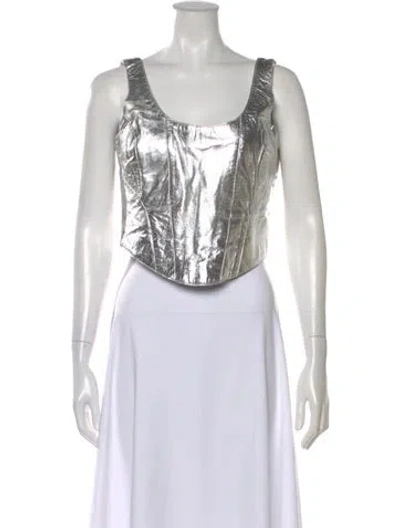 Pre-owned Understated Leather Lamb Leather Scoop Neck Crop Top In Black