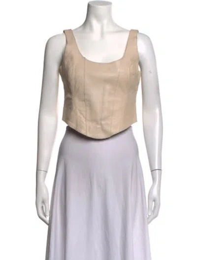 Pre-owned Understated Leather Lamb Leather Scoop Neck Crop Top In Neutrals