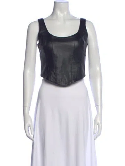 Pre-owned Understated Leather Lamb Leather Scoop Neck Top In White