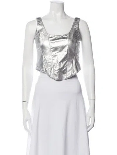 Pre-owned Understated Leather Lamb Leather Square Neckline Crop Top In Neutrals