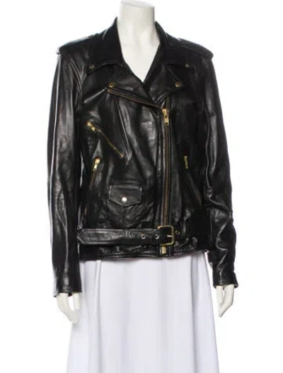 Pre-owned Understated Leather Leather Biker Jacket In Black