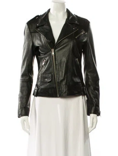 Pre-owned Understated Leather Leather Biker Jacket In Black