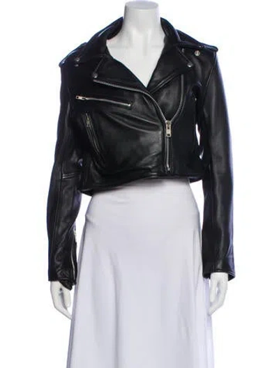 Pre-owned Understated Leather Leather Biker Jacket In Black