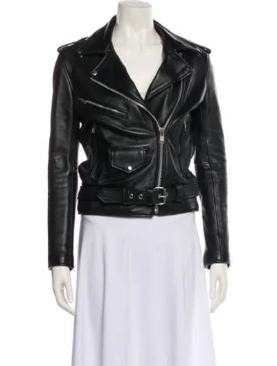 Pre-owned Understated Leather Leather Biker Jacket In Black