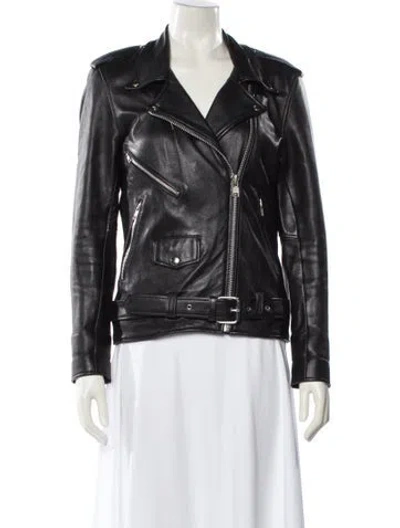 Pre-owned Understated Leather Leather Biker Jacket In Black
