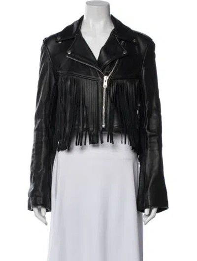 Pre-owned Understated Leather Leather Biker Jacket In Black