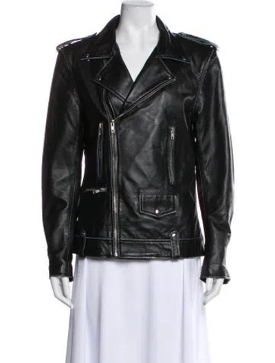 Pre-owned Understated Leather Leather Biker Jacket In Black