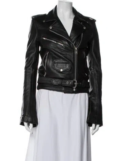 Pre-owned Understated Leather Leather Biker Jacket In Black