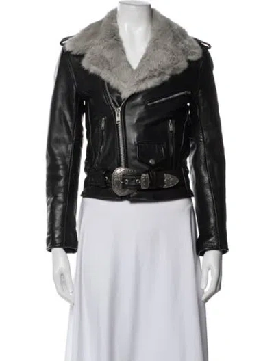 Pre-owned Understated Leather Leather Biker Jacket In Black