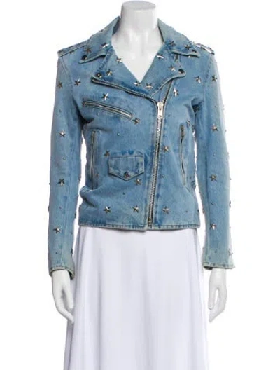 Pre-owned Understated Leather Leather Biker Jacket In Blue