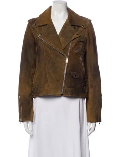Pre-owned Understated Leather Leather Biker Jacket In Brown