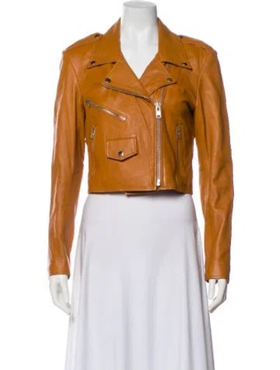 Pre-owned Understated Leather Leather Biker Jacket In Brown