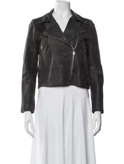 Pre-owned Understated Leather Leather Biker Jacket In Grey