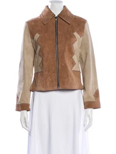 Pre-owned Understated Leather Leather Biker Jacket In Neutral