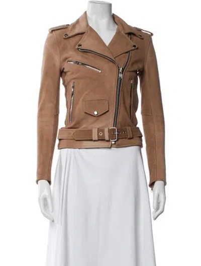 Pre-owned Understated Leather Leather Biker Jacket In Neutrals