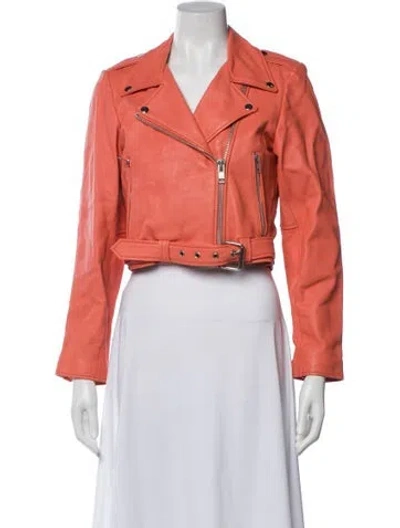 Pre-owned Understated Leather Leather Biker Jacket In Orange