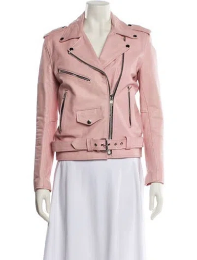 Pre-owned Understated Leather Leather Biker Jacket In Pink