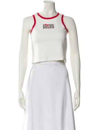 Pre-owned Understated Leather Leather Crew Neck Crop Top In White