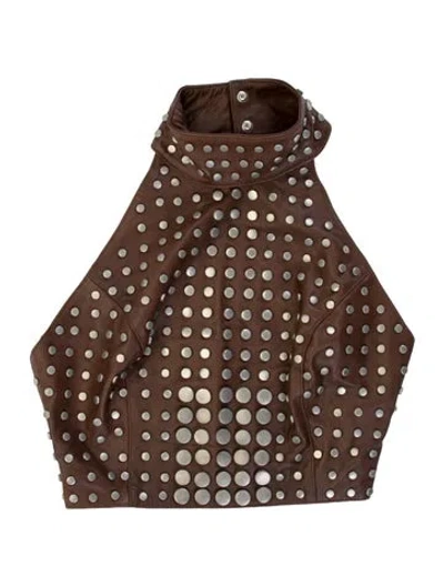 Pre-owned Understated Leather Leather Halterneck Top In Brown