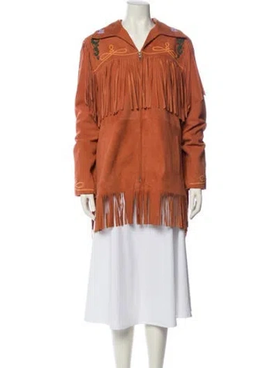 Pre-owned Understated Leather Leather Jacket In Orange